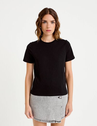T-shirt col rond manches courtes noir femme