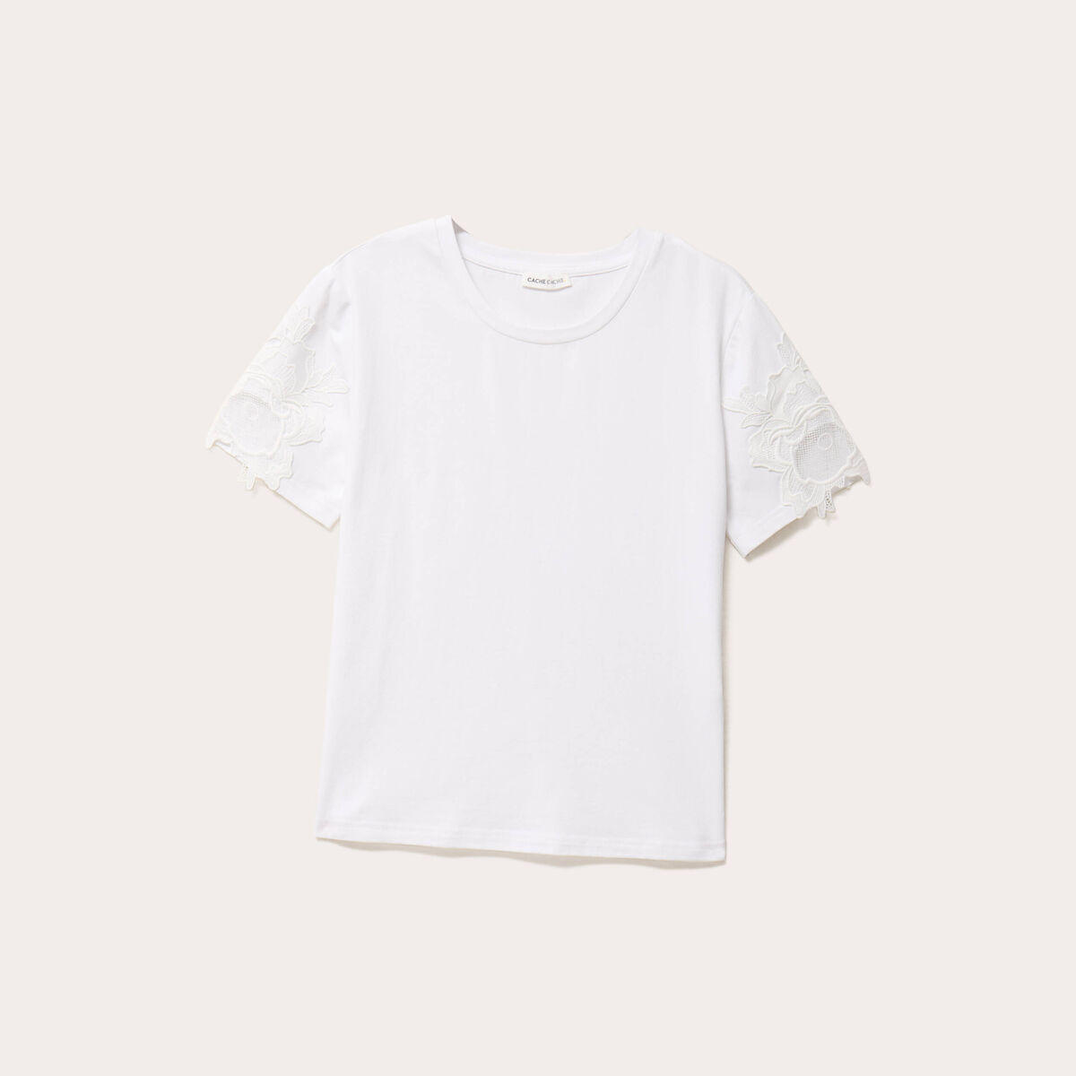 T-shirt manches courtes brodé blanc femme
