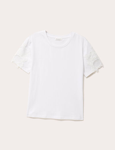 T-shirt manches courtes brodé blanc femme