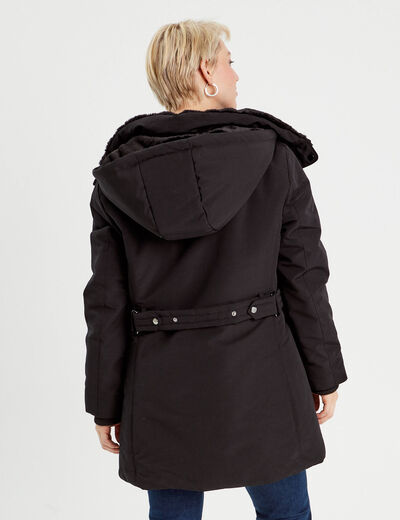 Parka longue à capuche noir femme