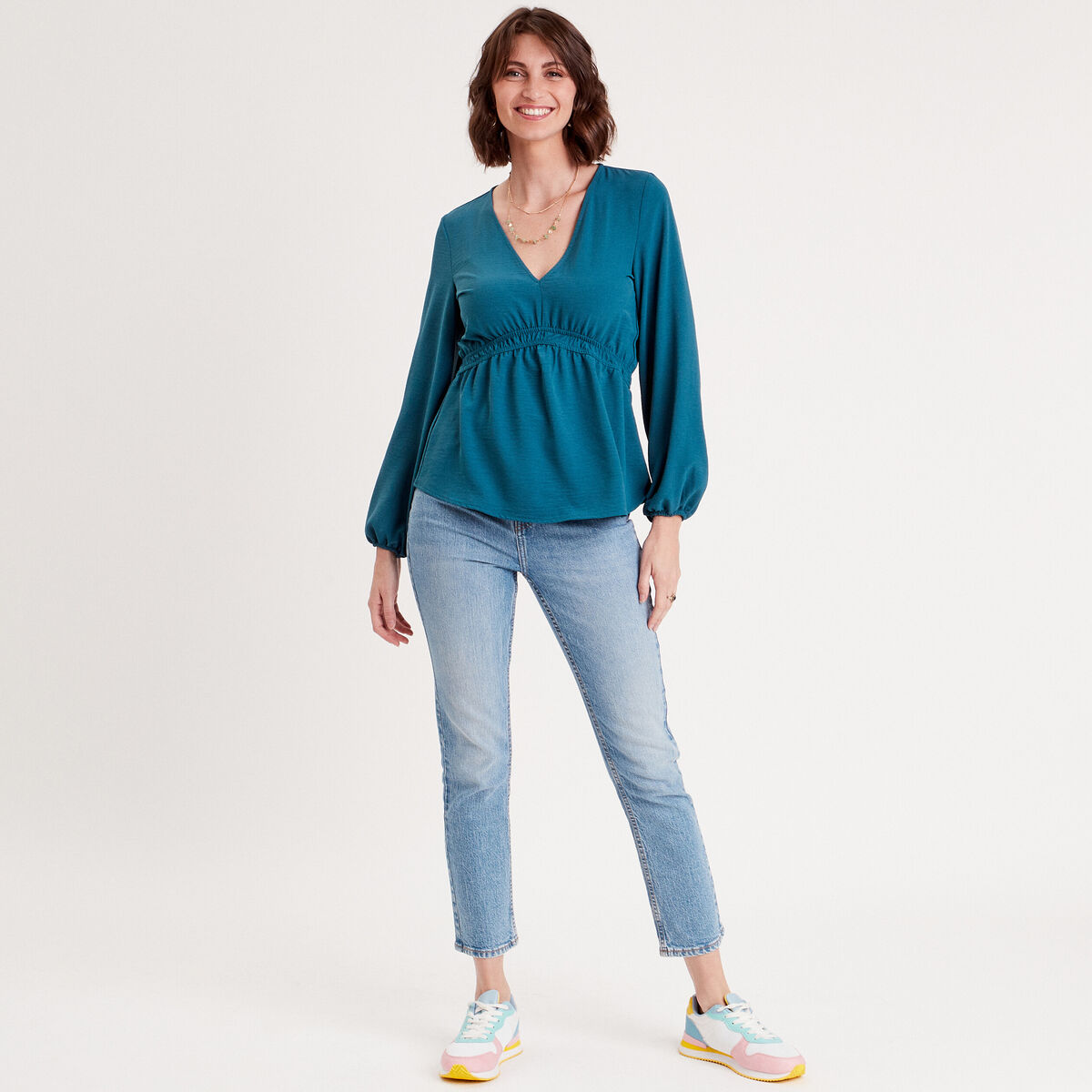 Blouse manches longues bleu canard femme