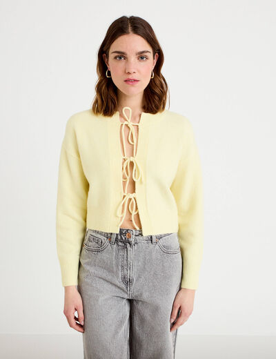 Gilet court nou&eacute; jaune clair femme