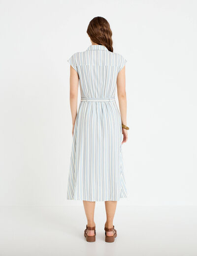 Robe midi &eacute;vas&eacute;e manches tr&egrave;s courtes blanc femme
