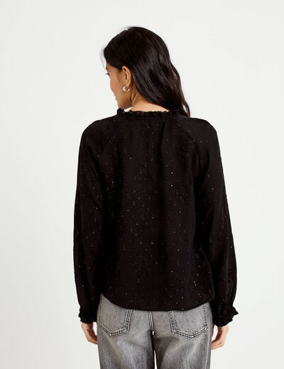 Blouse ample manches longues chin&eacute;e noir femme