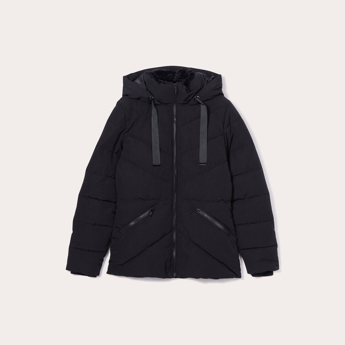 Doudoune cintr&eacute;e &agrave; capuche noir femme