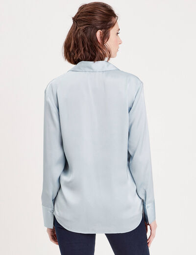 Chemise manches longues satin bleu clair femme
