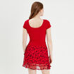 T-shirt manches courtes côtelé rouge femme
