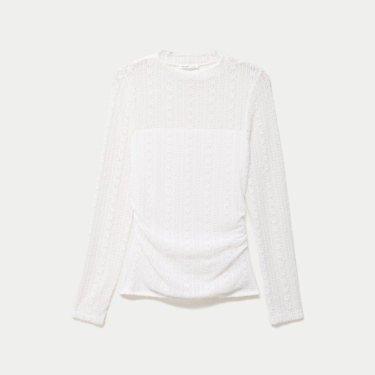 Top ajust&eacute; col montant dentelle ecru femme