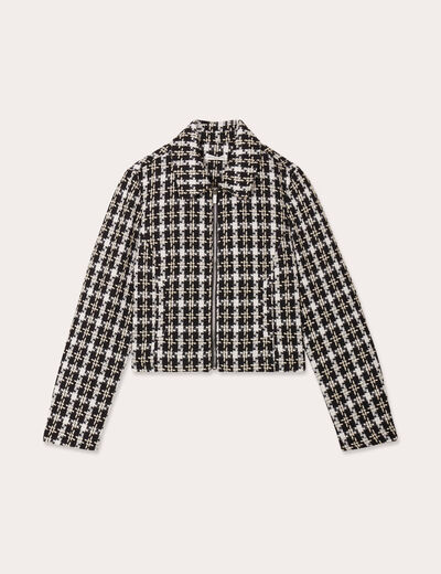 Veste zippée tweed noir femme