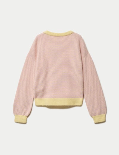 Pull ample col rond manches longues rose clair femme