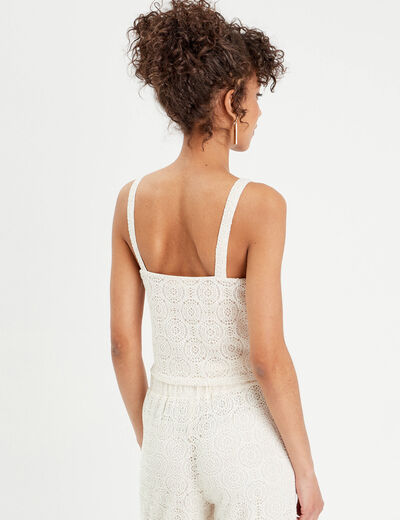 Débardeur cropped dentelle ecru femme