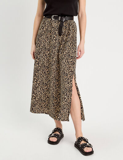 Jupe longue évasée beige femme