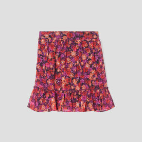 Jupe évasée volantée rose fushia femme