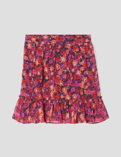Jupe évasée volantée rose fushia femme