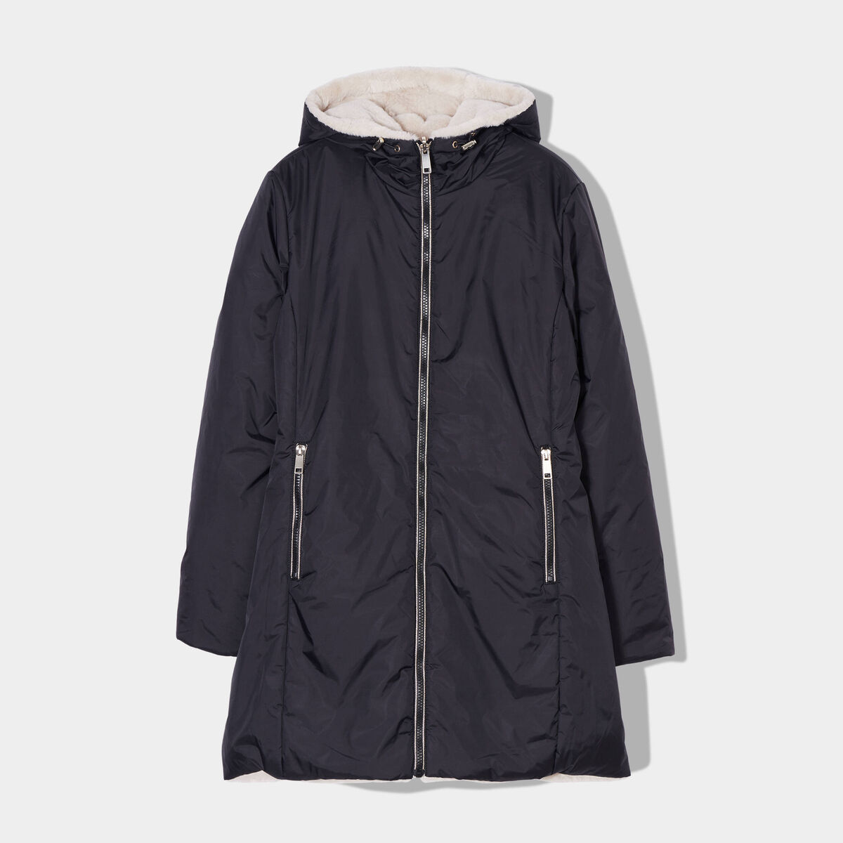 Parka réversible à capuche noir femme