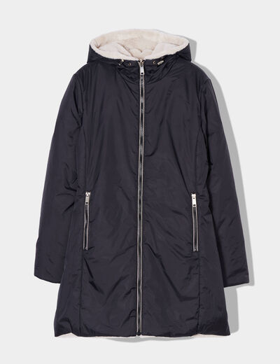 Parka réversible à capuche noir femme