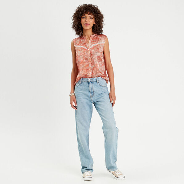 Blouse sans manches satin orange femme