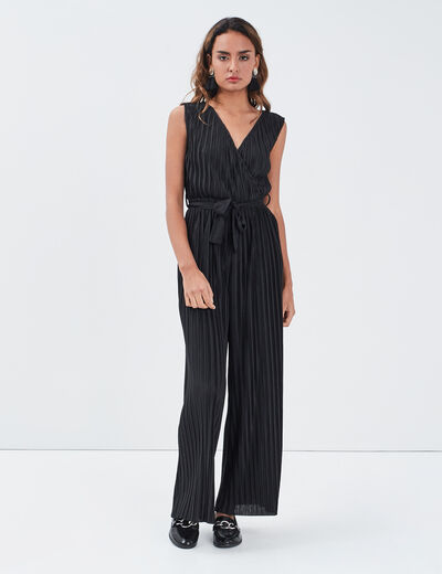 Combinaison pantalon plissée noir femme