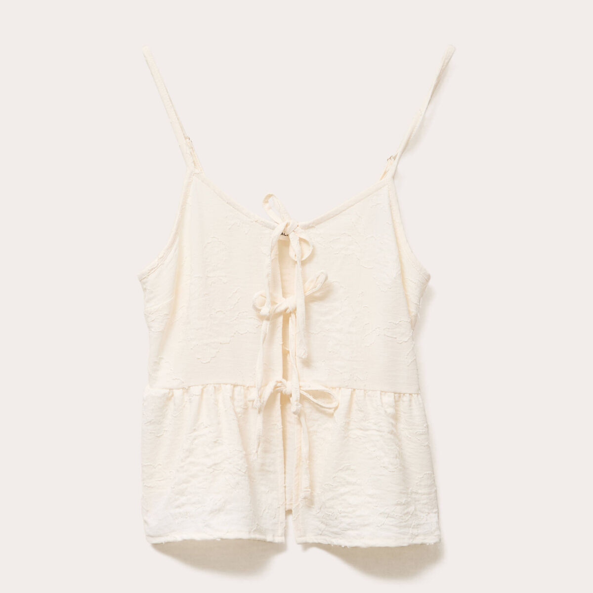 Top droit cropped col v plissé ecru femme