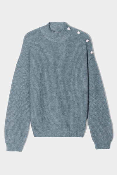 Pull col montant vert foncé femme