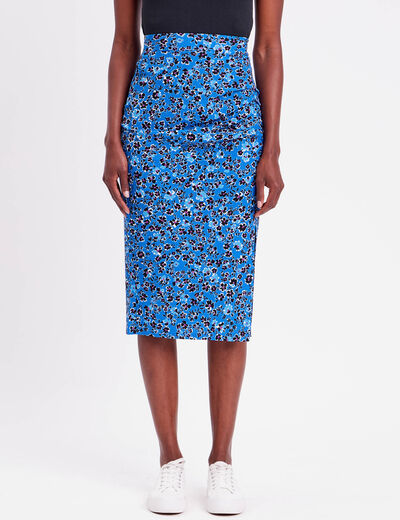 Jupe moulante drapée bleu femme