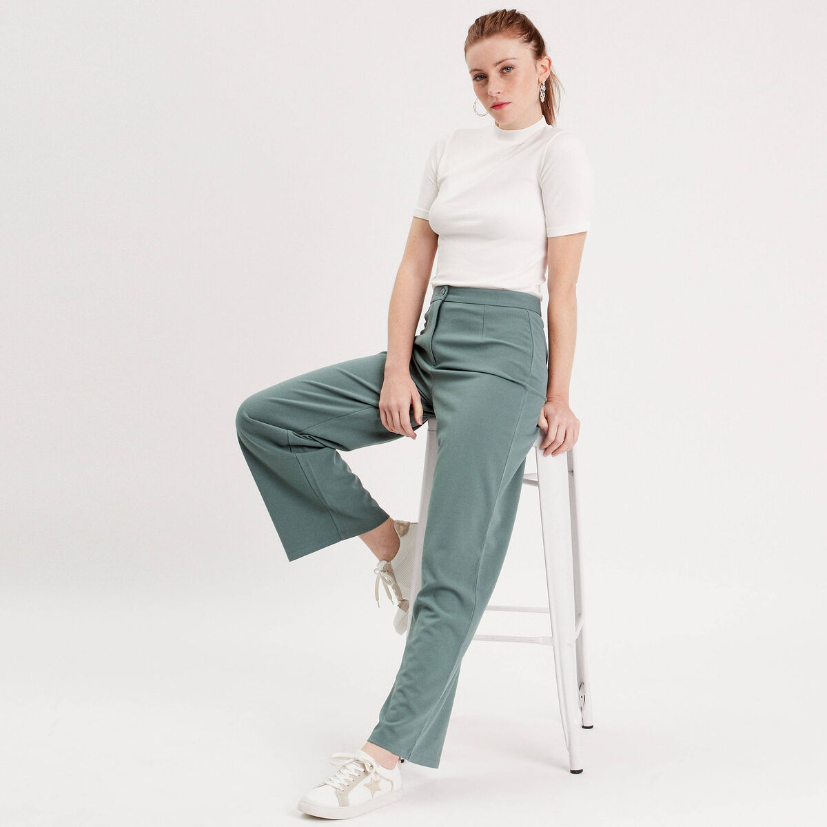 Pantalon large vert foncé femme
