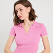 Top col polo manches courtes rose femme