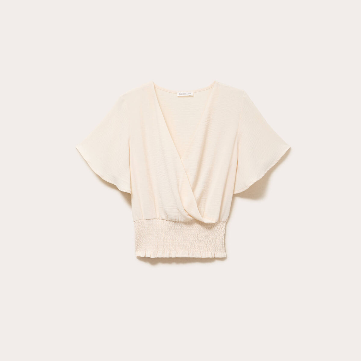 Blouse smock&eacute;e manches courtes ecru femme