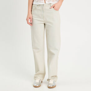 Jeans droit 5 poches denim bleach femme