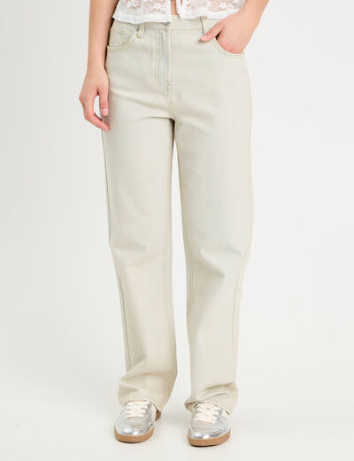 Jeans droit 5 poches denim bleach femme