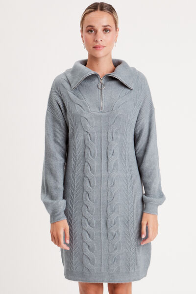 Robe pull col camionneur bleu gris femme