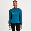 T-shirt col montant dentelle bleu canard femme