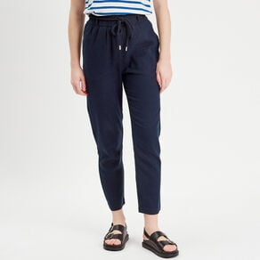 pantalon droit fluide contenant du lin bleu marine femme Pantalon droit fluide contenant du lin bleu marine femme