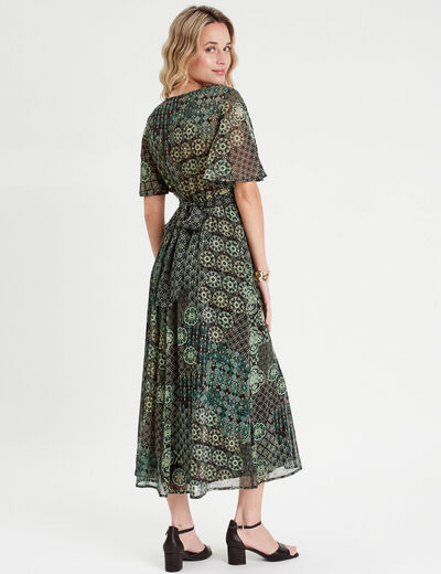 Robe longue évasée noir femme