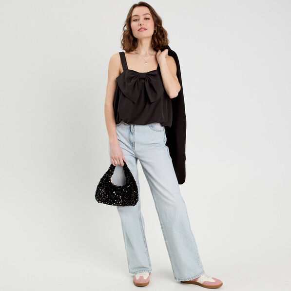 blouse effet boule et noeud noir femme Blouse effet boule et noeud noir femme