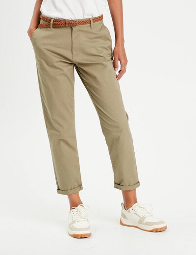 Pantalon chino 7/8ème vert femme