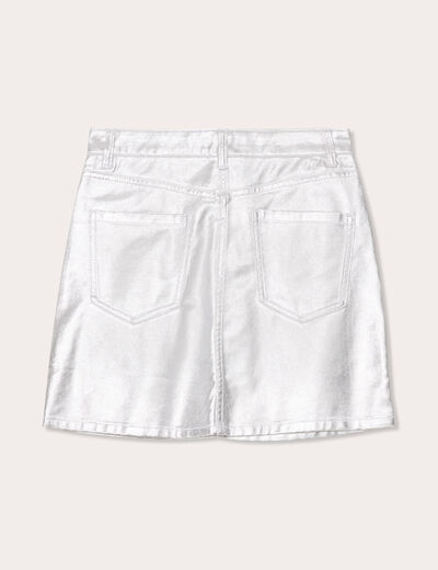 Jupe droite enduit métallisé gris argent femme