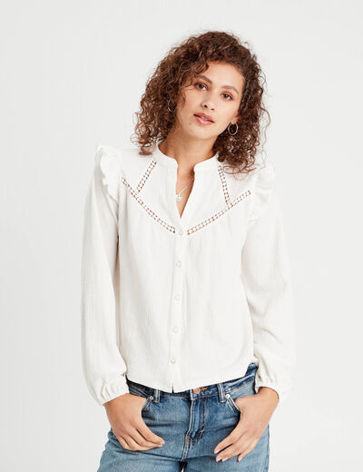 Blouse manches longues ecru femme
