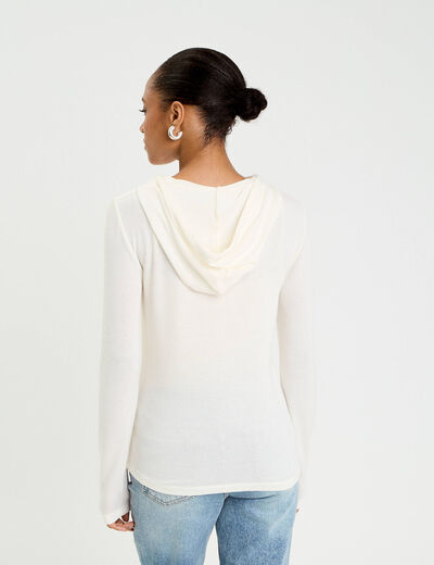 Pull &agrave; capuche ecru femme