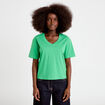 T-shirt col v manches courtes vert femme