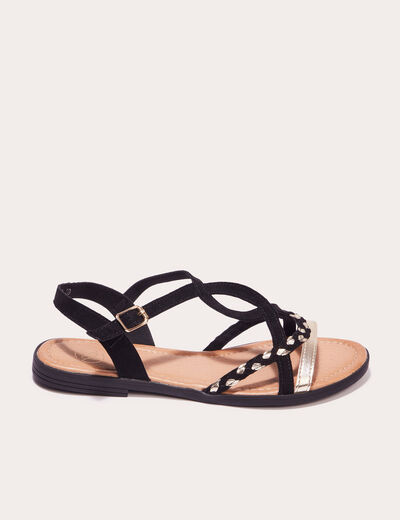 Sandales plates avec brides noir femme