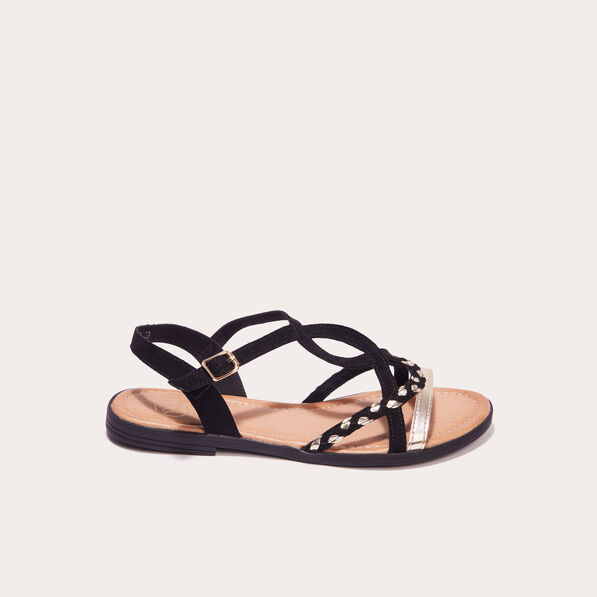 Sandales plates avec brides noir femme