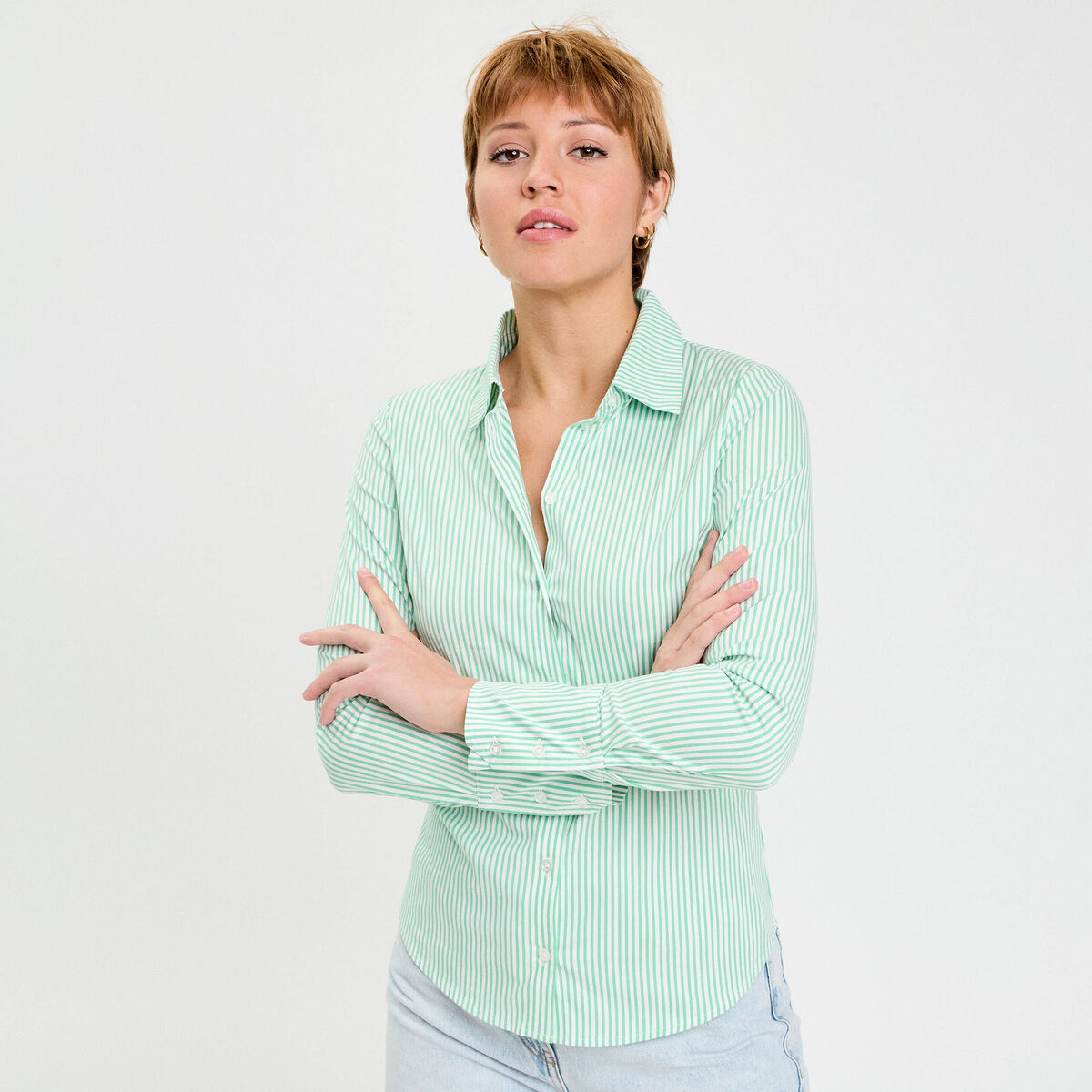 Chemise manches longues vert femme