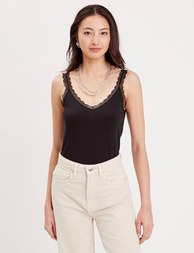 Débardeur liserés dentelle noir femme