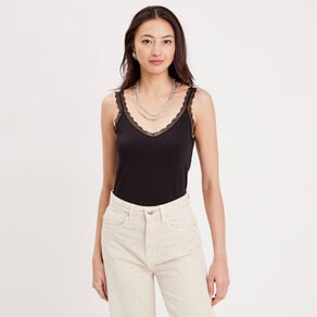 debardeur liseres dentelle noir femme Débardeur liserés dentelle noir femme