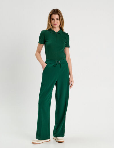 Polo manches courtes zippé vert foncé femme