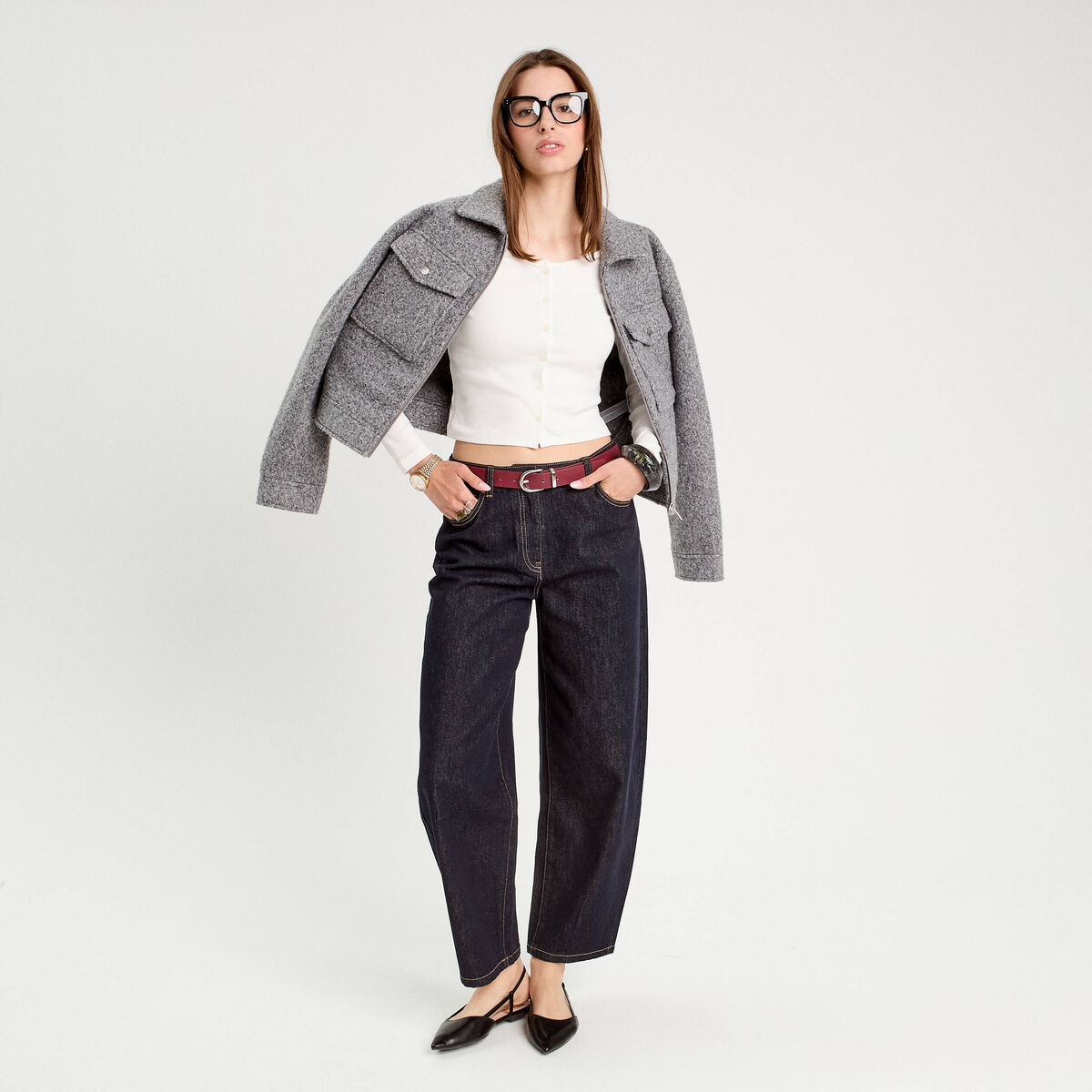 Gilet manches longues côtelé ecru femme