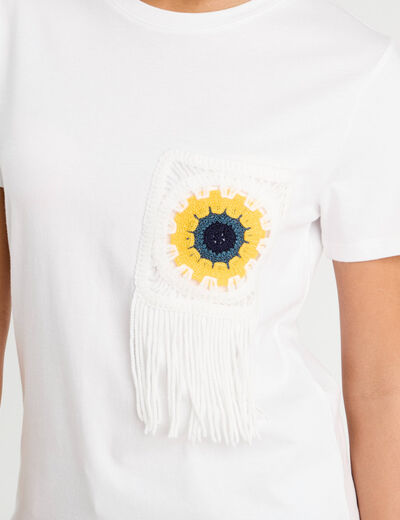 T-shirt poche crochet blanc femme