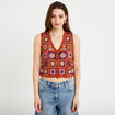 Gilet sans manches macram&eacute; vieux rose femme