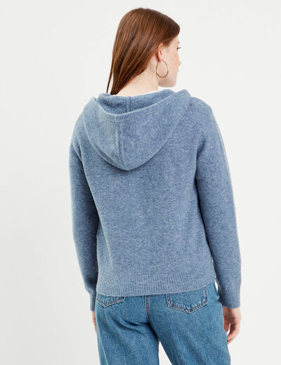 Gilet manches longues capuche bleu femme